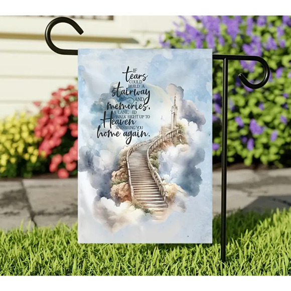 "Tears Started, Memories followed" Memorial Garden Flag - 12"x18" Double-Sided - Picture 5 of 5
